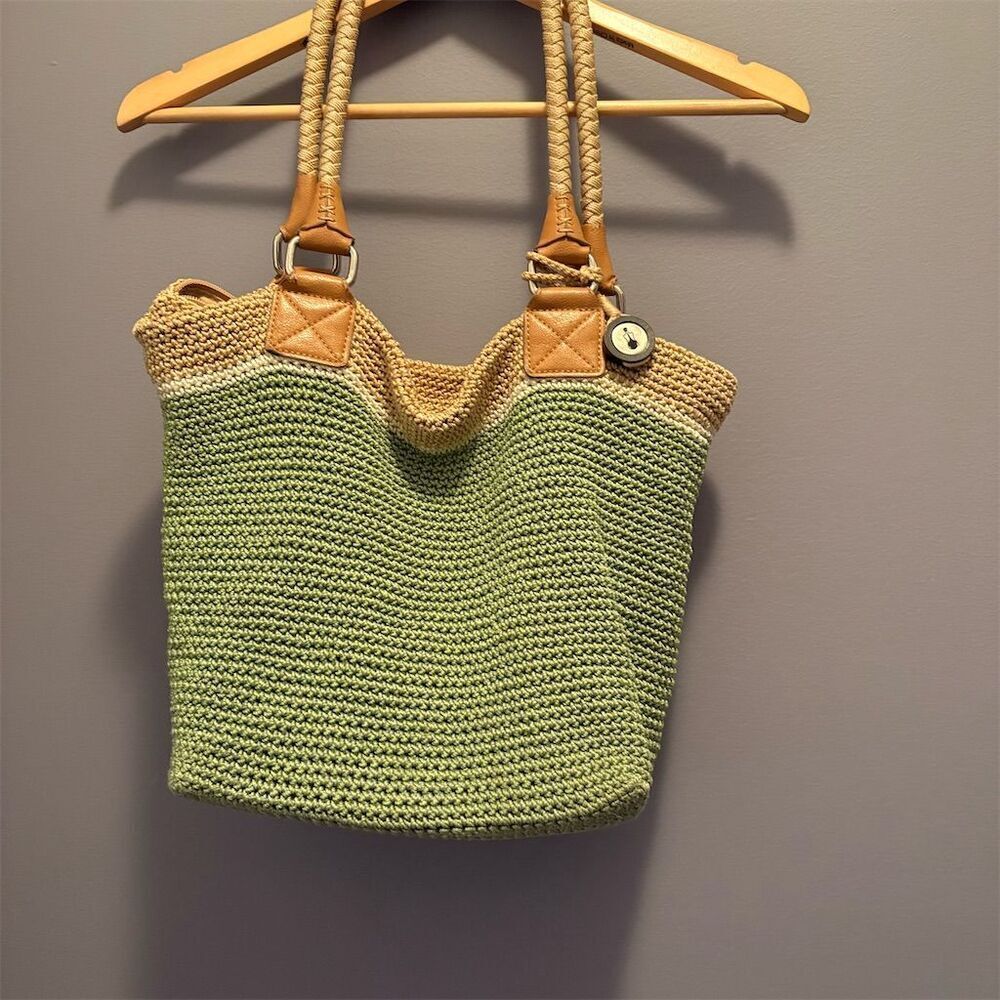 The Sak Women's Green Tan Crochet Shoulder Bag Tote